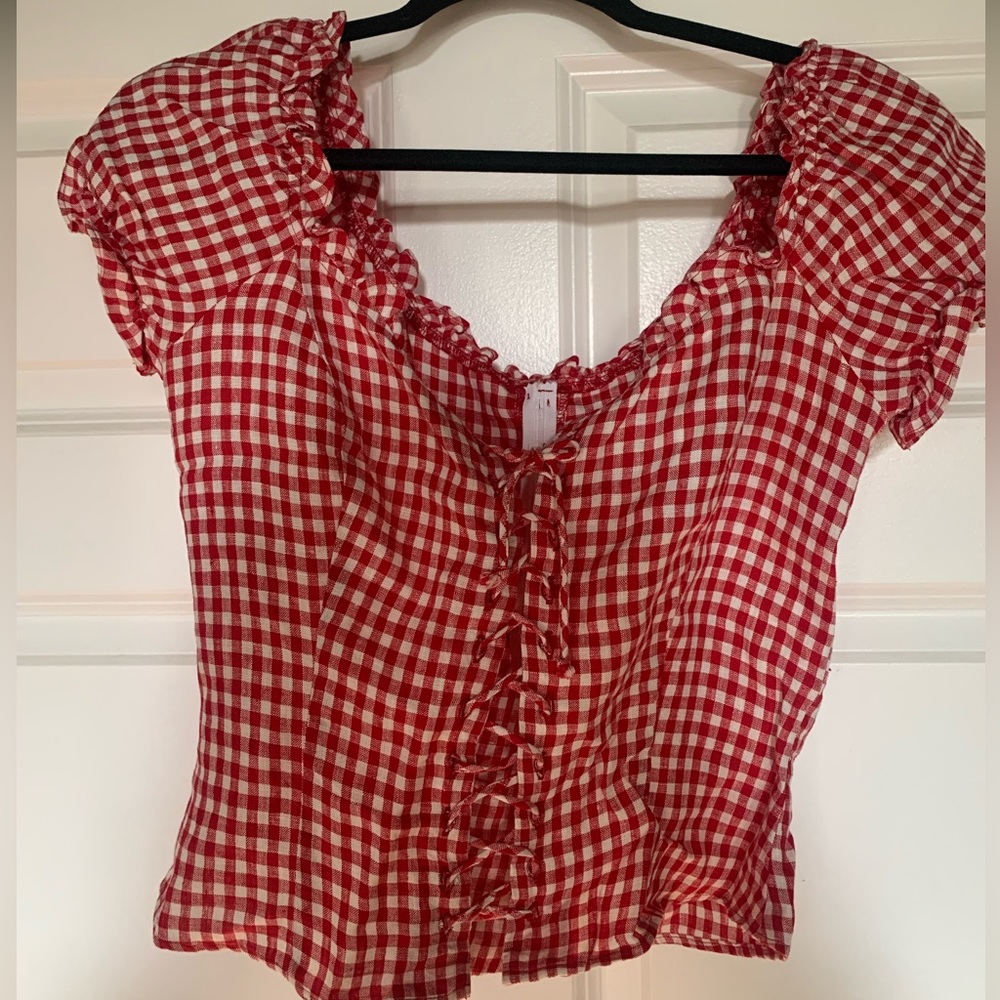 Reformation Gingham lace up bodice / top size 6, new without tags